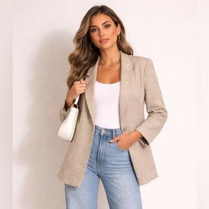 Eileen Fisher Linen Silk Blend Natural Blazer M